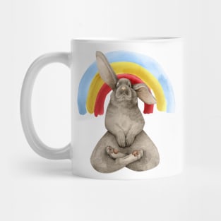 meditating bunny with rainbow Mug